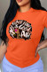 Orange Street Print Patchwork O Neck T-Shirts