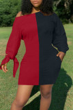 Pink Gray Casual Solid Split Joint Off the Shoulder Long Sleeve Dresses
