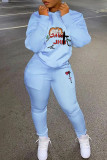 Blue Casual Print Patchwork Zipper Collar Long Sleeve Two Pieces