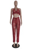 Tangerine Red Sexy Solid Tassel Ripped Patchwork Swimwears