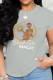 Grey Casual Print Patchwork O Neck T-Shirts