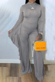 Dark Gray Fashion Casual Solid Split Joint Half A Turtleneck Jumpsuits
