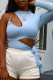 Blue Sexy Solid Hollowed Out One Shoulder T-Shirts