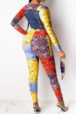 Multicolor Casual Print Patchwork O Neck Long Sleeve Two Pieces