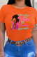 Orange Casual Print Patchwork O Neck T-Shirts