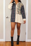 Multicolor Fashion Casual Patchwork Basic Turndown Collar Shirt Dress