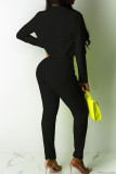Black Casual Solid Split Joint Turn-back Collar Long Sleeve Two Pieces(Contain The Belt)