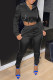 Black Casual Solid Patchwork Hooded Collar Long Sleeve Two Pieces