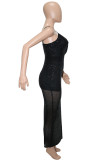 White Fashion Sexy Solid Backless Slit Spaghetti Strap Evening Dress