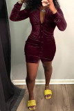 Green Fashion Sexy Solid Patchwork Turndown Collar One Step Skirt Dresses