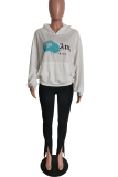 White Casual Print Patchwork Hooded Collar Long Sleeve Two Pieces