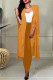 Orange Yellow Fashion Casual Solid Slit Turn-back Collar Long Sleeve Two Pieces