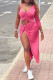 Pink Fashion Sexy Solid Backless V Neck Long Sleeve Two Pieces pre-sale