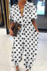 White Black Casual Print Patchwork Buckle Turndown Collar Loose Jumpsuits