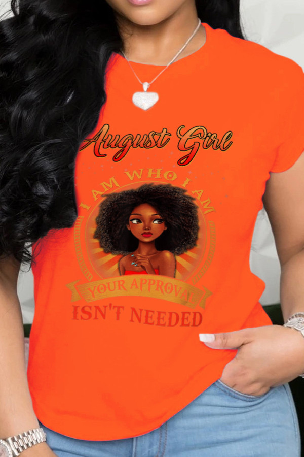 Orange Street Print Patchwork O Neck T-Shirts