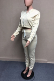 Apricot Casual Solid Patchwork Hooded Collar Long Sleeve Two Pieces
