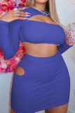Orange Sexy Solid Hollowed Out Patchwork O Neck Long Sleeve Two Pieces