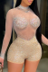 Apricot Sexy Hot Drilling Mesh Half A Turtleneck Skinny Rompers