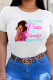 White Casual Print Patchwork O Neck T-Shirts