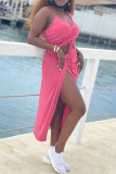 Pink Fashion Sexy Solid Backless V Neck Long Sleeve Two Pieces pre-sale