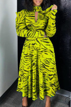 Yellow Fashion Street Print Split Joint Turtleneck A Line Dresses
