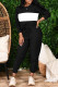 Black Casual Solid Patchwork O Neck Long Sleeve Two Pieces