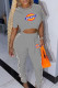 Grey Casual Print Patchwork O Neck Short Sleeve Two Pieces