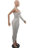 White Sexy Casual Solid Hollowed Out O Neck Skinny Jumpsuits