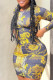Black Fashion Casual Print Basic O Neck Long Sleeve Dresses