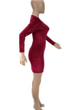 Red Sexy Solid Split Joint O Neck A Line Dresses