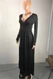 White Fashion Sexy Solid Slit V Neck Long Sleeve Dresses