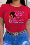 Red Casual Print Patchwork O Neck T-Shirts