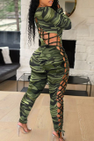 Green Sexy Solid Hollowed Out Skinny Jumpsuits
