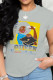 Grey Street Print Patchwork O Neck T-Shirts