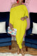 Yellow Fashion Casual Solid Patchwork Oblique Collar Half Sleeve Two Pieces