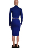 Red Sexy Solid Slit Asymmetrical Zipper Collar Long Sleeve Two Pieces