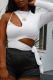 White Sexy Solid Hollowed Out One Shoulder T-Shirts