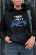 Black Fashion Casual Letter Print Basic Hooded Collar Tops