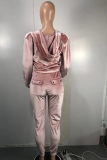 Pink Casual Solid Patchwork Zipper Collar Long Sleeve Two Pieces