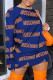 Blue Fashion Casual Letter Print Basic O Neck Long Sleeve T-shirt Dress