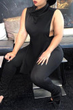 Red Sexy Casual Solid Bandage Fold Turtleneck Sleeveless Two Pieces
