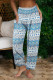 Turquoise Casual Print Patchwork Straight High Waist Straight Full Print Bottoms