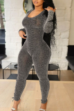 Colour Sexy Solid Hollowed Out Skinny Jumpsuits