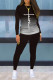 Black Fashion Casual Print Patchwork O Neck Long Sleeve Two Pieces