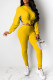 Yellow Fashion Casual Solid Basic O Neck Long Sleeve Two Pieces