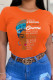 Orange Casual Street Print Patchwork O Neck T-Shirts