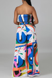 Multi-color Sexy Print Bandage Patchwork Knotted Strapless Sleeveless Two Pieces
