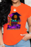 Red Sweet Print Patchwork O Neck T-Shirts