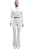 White Fashion Street Solid Split Joint O Neck Long Sleeve Two Pieces