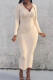 Cream White Fashion Casual Basic Turndown Collar Long Sleeve Dresses